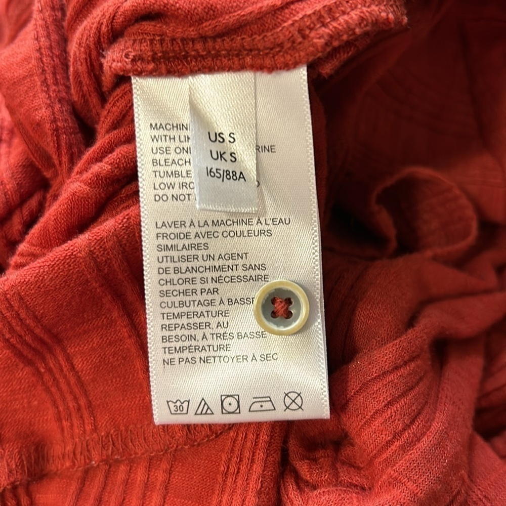 Pilcro Anthropologie Rust Red Button Up Ribbed Puff Sleeve Cardigan Top Sz S - Picture 11 of 15